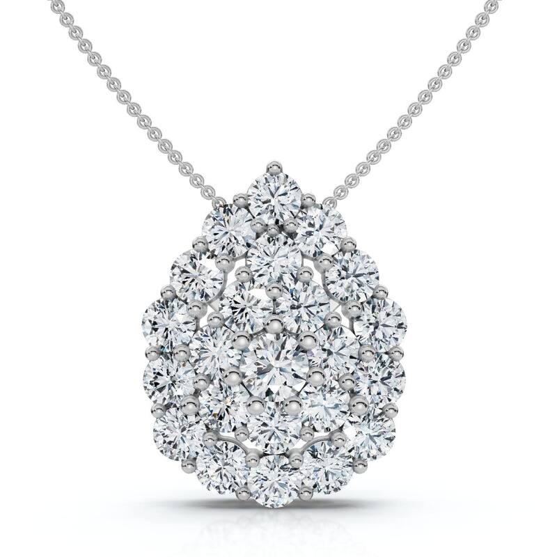 Bliss Diamond 2Ct Diamond Pear Shape Pave Pendant Gold Necklace Lab Grown - White