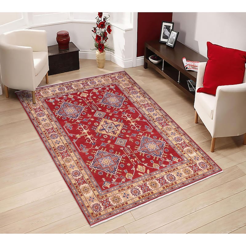 Bohemian Kazak Gavin Red/Beige Wool Rug - 5'8'' x 7'9''