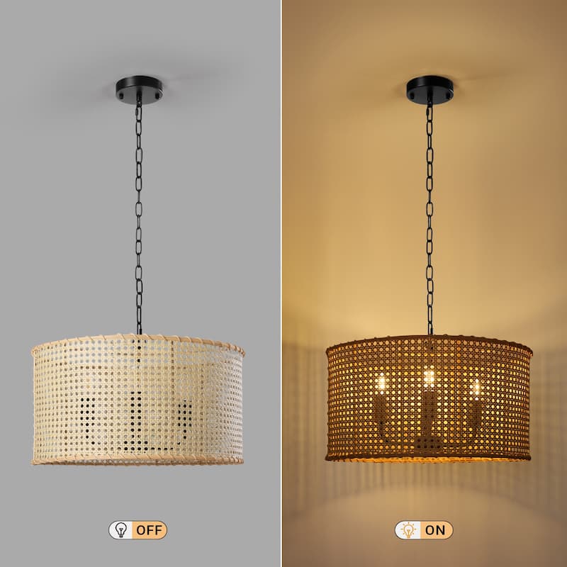 4-Light Dimmable Bohemian Hand Woven Drum Chandelier - 17.7"
