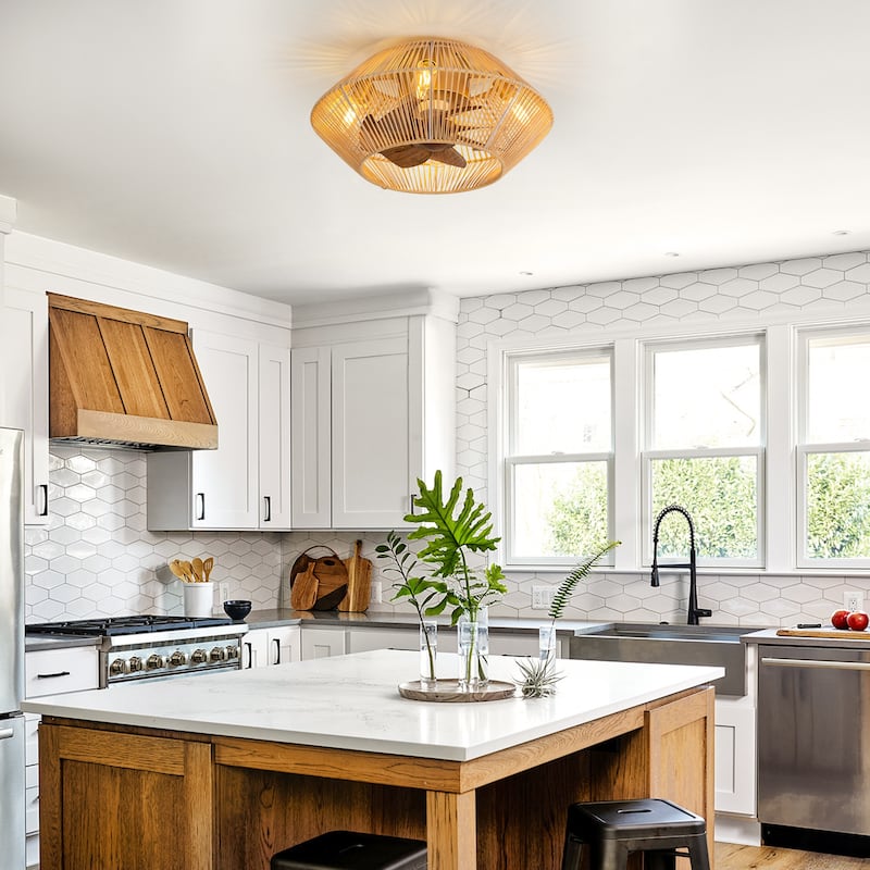 16.5"/19"/20" Vintage Distressed White Low Profile Ceiling Fan with Remote (7-Blade)