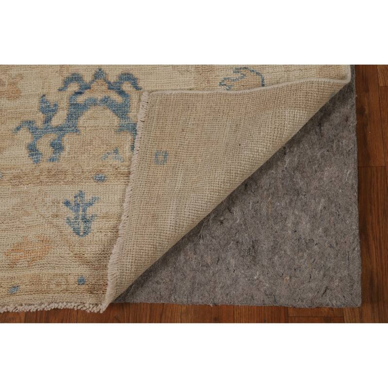 Vegetable Dye Oushak Turkish Rug Hand-Knotted Beige Wool Carpet - 5'0"x 6'7"
