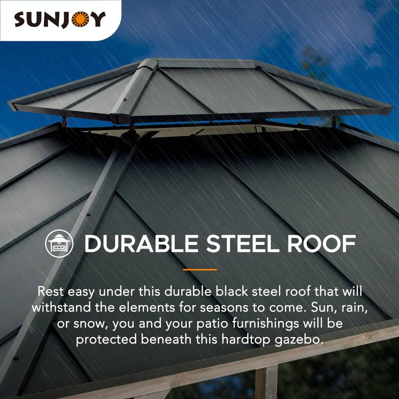 Sunjoy Outdoor Cedar Wood Frame Patio Gazebo Steel Hardtop