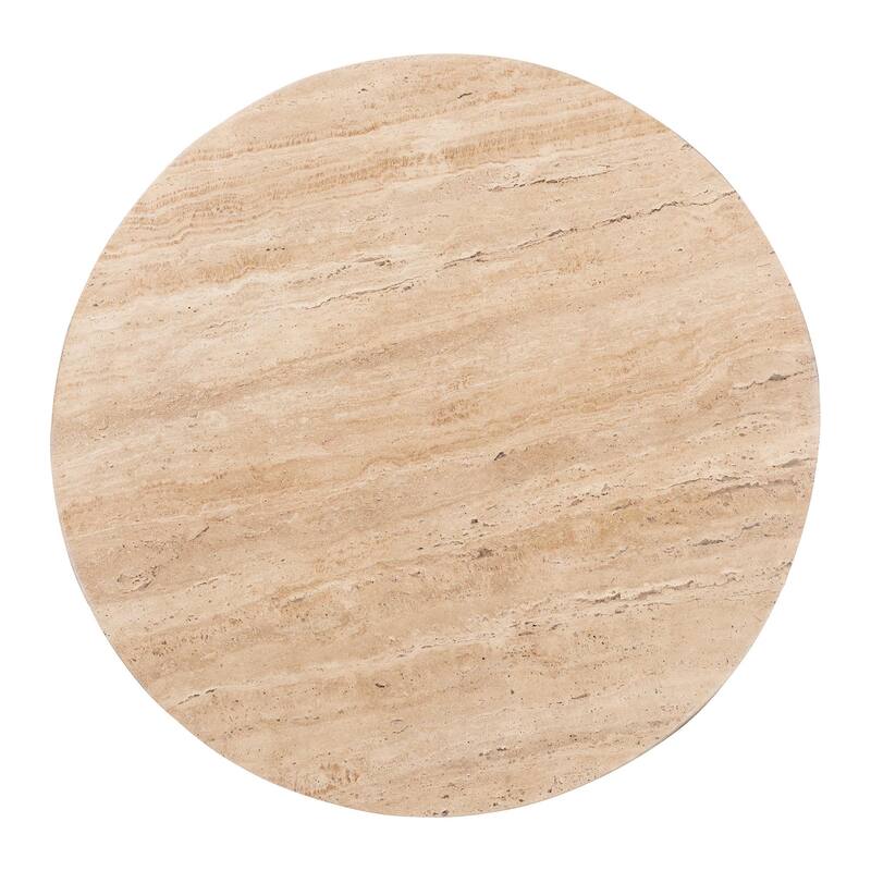 Prospero Round Travertine Coffee Table - Modern Accent Table with Mango Wood Frame for Living Room or Seating Areas