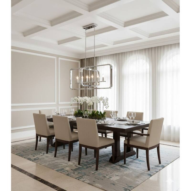 6 Light Chrome Metal Rectangular Chandelier