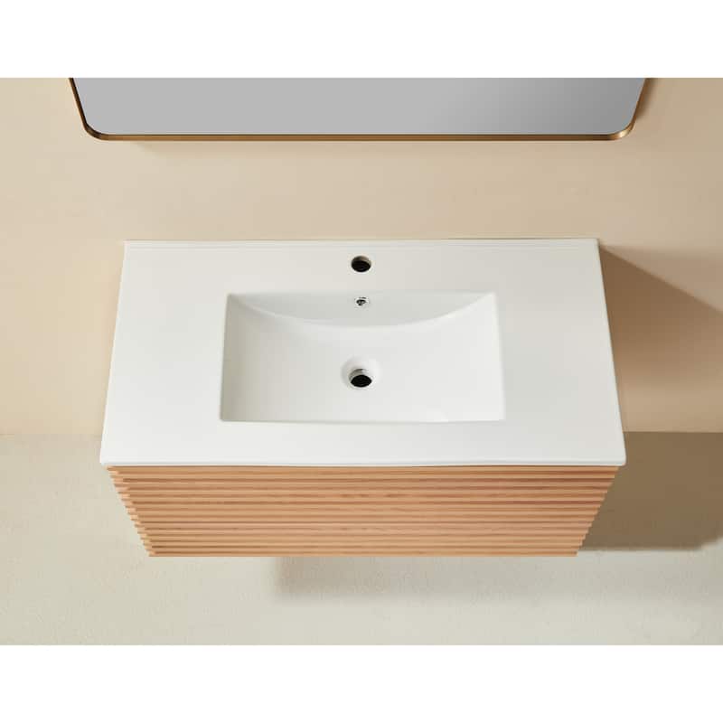 GDFStudio - Modern 36" Wall-Mounted Floating Bathroom Vanity with Integrated Ceramic Basin & Soft-Close Drawers, Fully Assembled