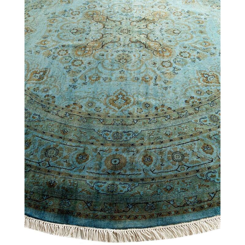Overton Hand Knotted Wool Vintage Inspired Modern Contemporary Overdyed Blue Round Area Rug - 8' 1" x 8' 1"