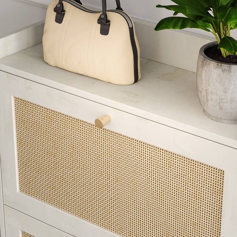 GDFStudio - Bohemian Style Shoe Cabinet with 3 Flip Drawers, 3 Shelves, 1 Storage Drawer and Hooks