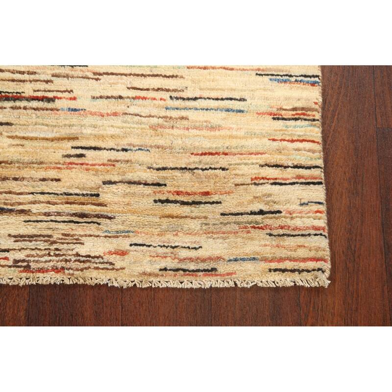 Hand Knotted Oriental 100% Wool Carpet Tribal Contemporary Beige & Ivories Gabbeh (kashkoli) Area Rug - 4' 8'' X 2' 6''