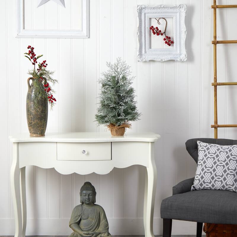 2’ Pre-Lit Frosted Mini Artificial Christmas Tree, LED Lights - 2 Foot