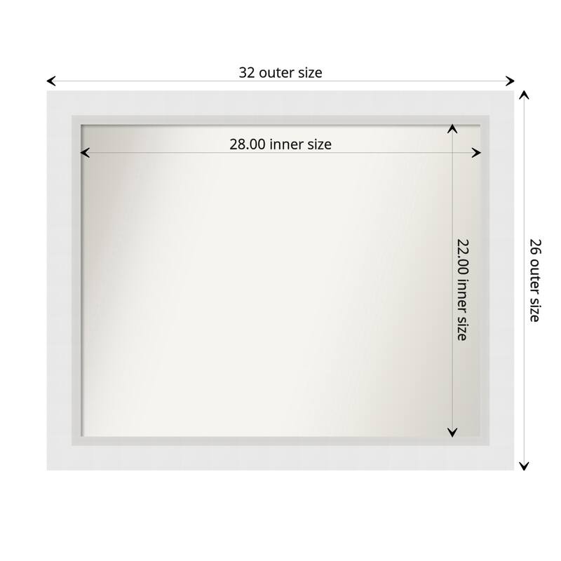 Non-Beveled Wood Bathroom Wall Mirror - Blanco White Frame - 32 x 26 in - Blanco White