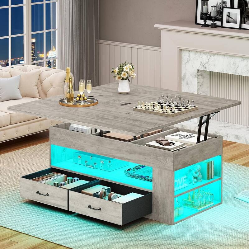 Lift Top Coffee Table Open Storage Shelf & Hidden Classified Storage