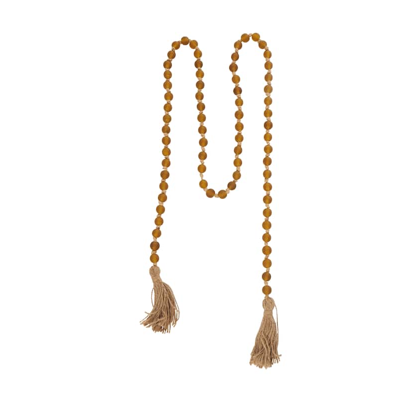 Glass Handmade Round Long Beaded Garland with Tassel with Knotted Brown Jute