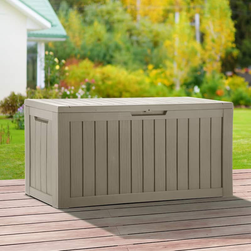 80 Gallon Resin Lockable Deck Box with Soft Close Hinges - Brown