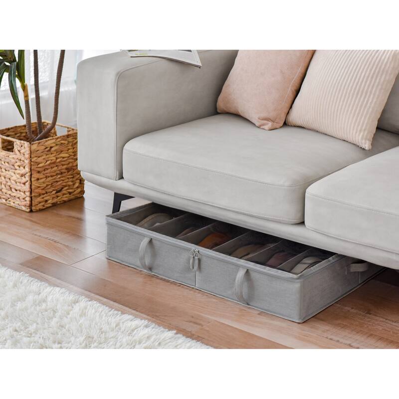 2-Pack Underbed Shoe Storage Organizer with Adjustable Dividers, 24 Pairs Fabric Shoe Storage Box - 30" W x 24.5" D x 5.25" H