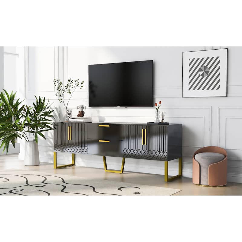 Contemporary TV Stand for 75Inch TVs, Storage with Drawers and