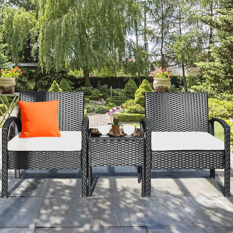 Costway 3PC Patio Rattan Furniture Set Coffee Table Conversation Sofa - See Details