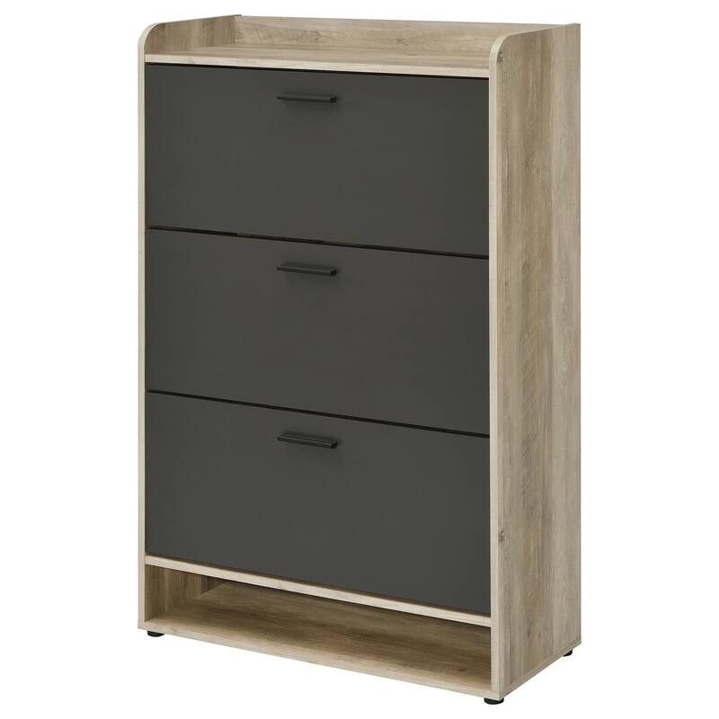 Danny Shoe Storage Cabinet, 3 Tiered, Bottom Shelf, Antiqued Gray Pine