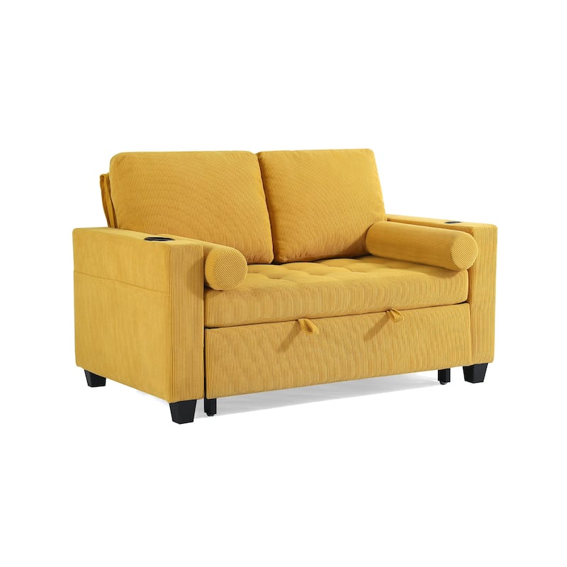 3-in-1 Corduroy Sleeper Sofa Pull-Out Bed Convertible Adjustable Loveseat with USB Port