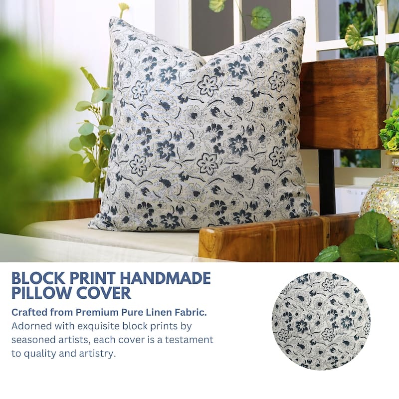 Linen Farmhouse Block print pillow Cover Jarul