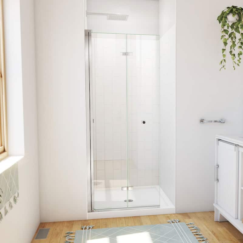 DreamLine Aqua-Q Fold 32 in. D x 32 in. W x 76 3/4 in. H Frameless Bi-Fold Shower Door in Chrome with White Acrylic Kit
