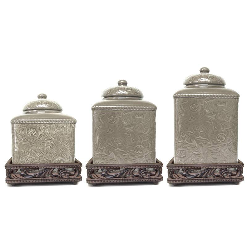 HiEnd Accents Savannah Canister & Base Set, 3PC - Taupe