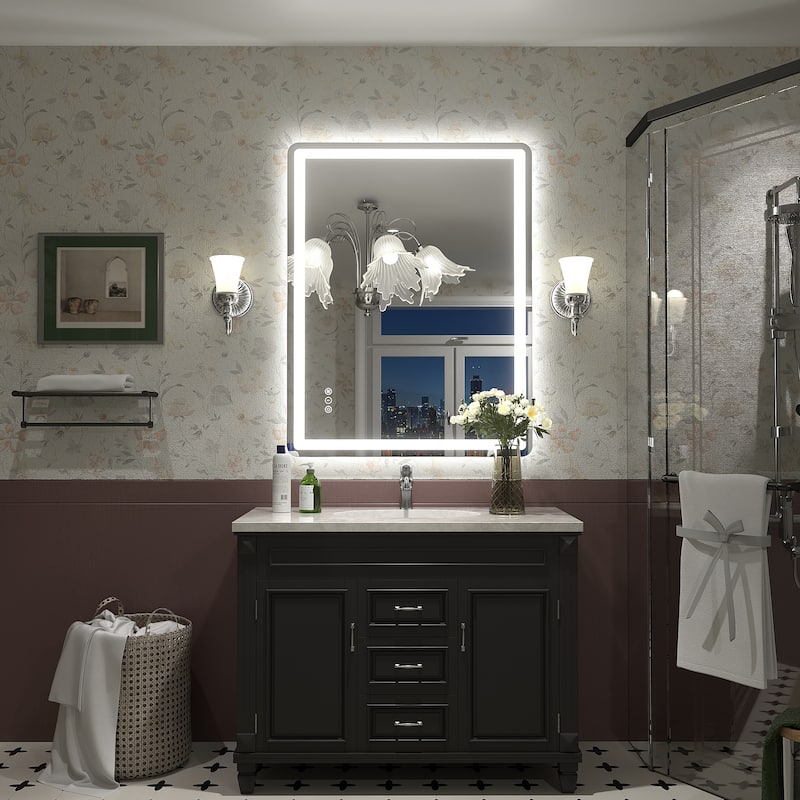 UL Certified Frameless LED Front Light and Backlit 3 Colors Dimmable Anti-Fog Wall Bathroom Vanity Mirror