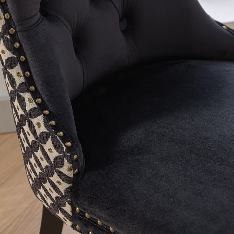 Set of 2 Mid-Century Velvet Dining Chairs with Nailhead Trim