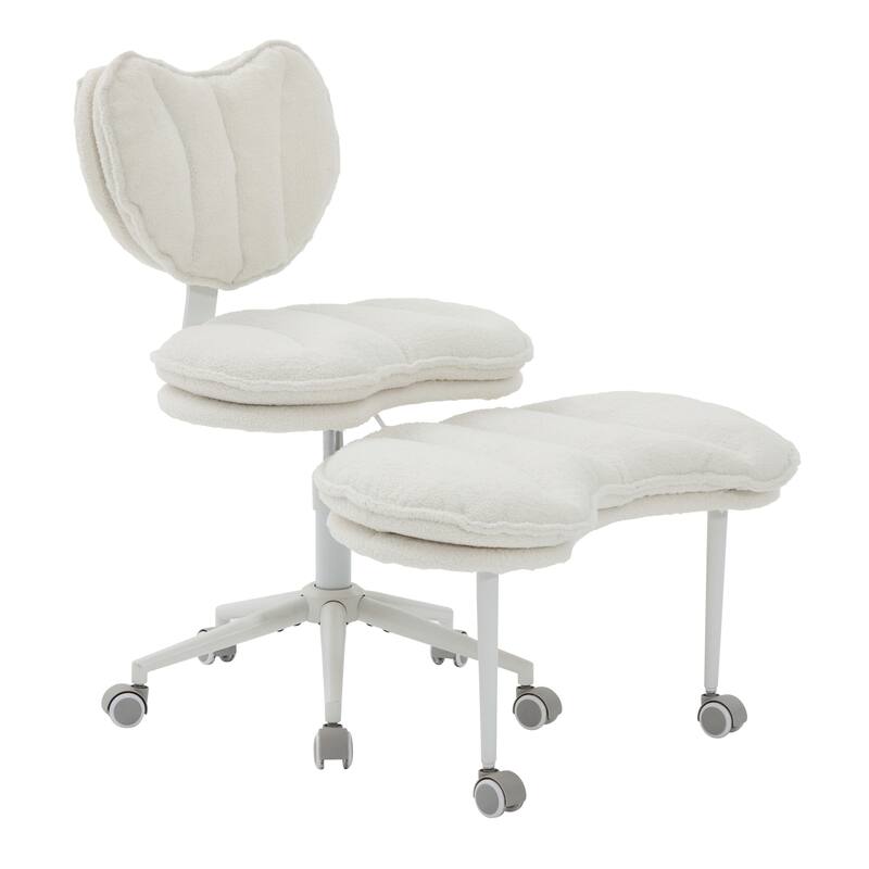 Roomfitters Sherpa Office Chair with Heart Shaped Back and Adjustable Height, Cute Aesthetic Swivel Desk Chair, Ivory