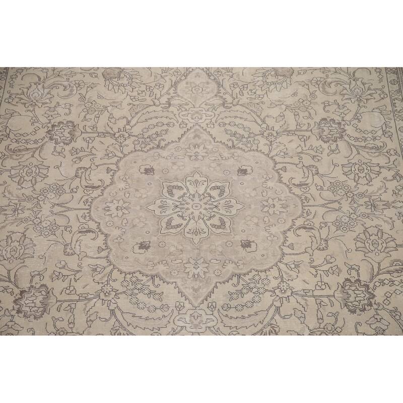 Hand Knotted Oriental 100% Wool Carpet Traditional Floral Beige & Ivories Tabriz Area Rug - 13' 2'' X 9' 10''