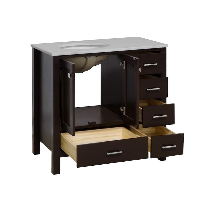 KitchenBathCollection Horizon 36" Bathroom Vanity with Engineered Carrara Top