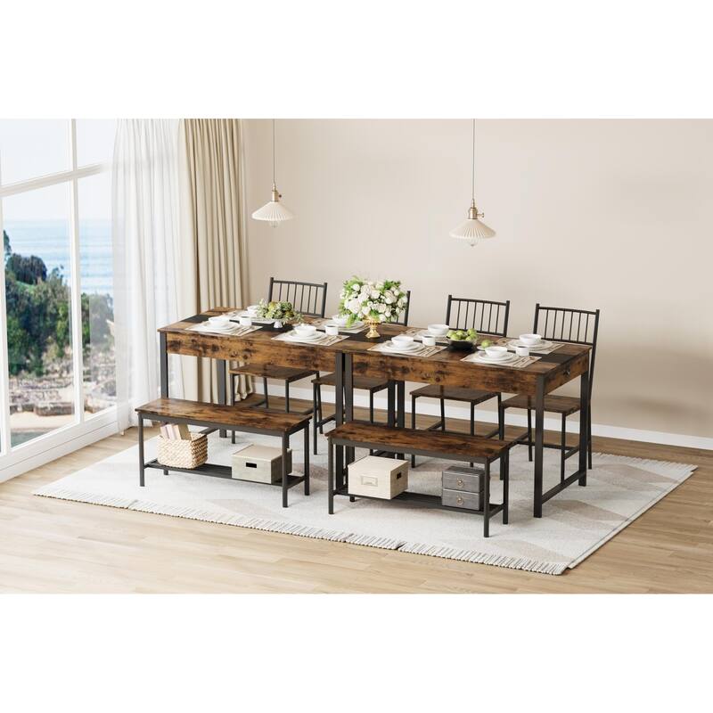 Dining Table Set for 4, Small Kitchen Table and 2 Chairs for 4 with Bench