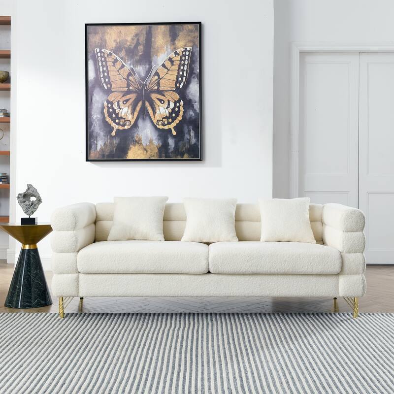 Modern 3 Seater Sofa 2 Piece Set with Gold Metal Legs and Curved Silhouette for Modern Living Room or Apartment