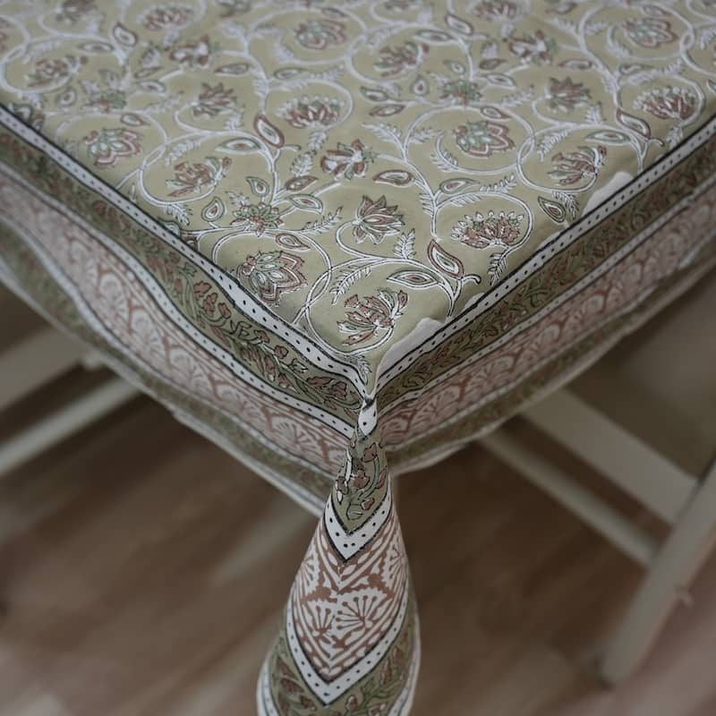 Fabdivine Floral Cotton Table Cover or Cloth Handmade Block Print for Dining & Home Décor Accent