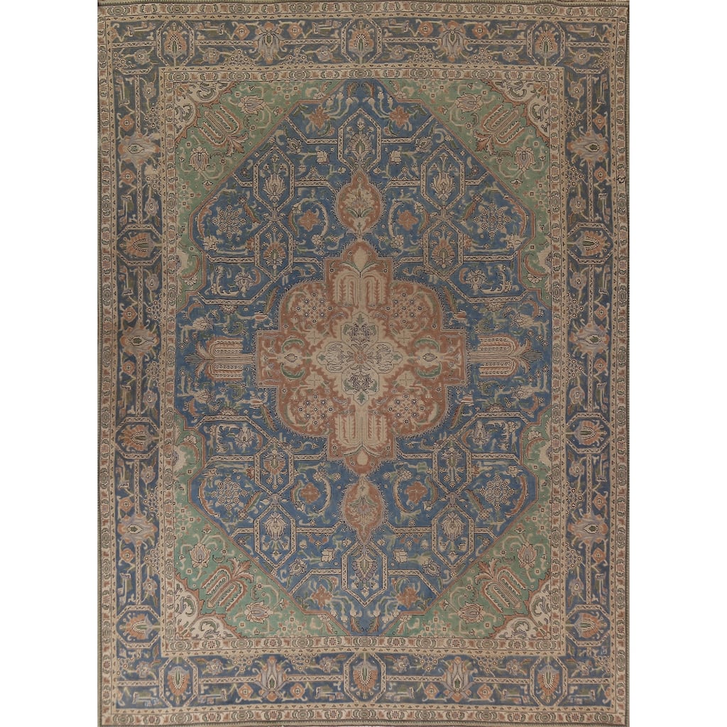 Tabriz Persian Vintage Rug Handmade Traditional Floral Wool Carpet - 9'8"x 12'8"