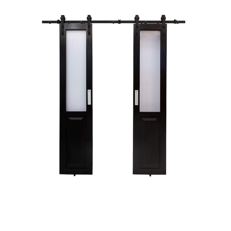 Millbrooke 36x84 Center Opening Vinyl Barn door kit Black with Frosted Panels