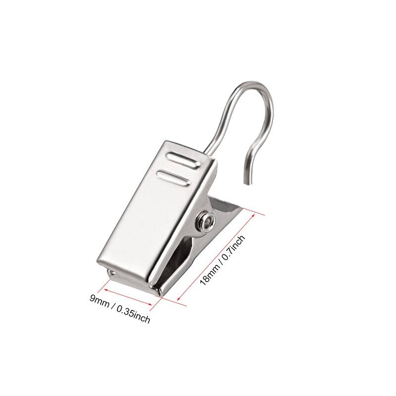 Curtain Clips with Hooks Metal 18mm Clip Length Silver Tone 16 Pcs - Silver Tone