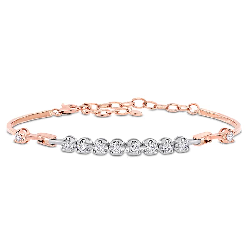 Miadora 14k Two-Tone Rose and White Gold 3/4ct TDW Diamond Bar Tennis Bangle Bracelet
