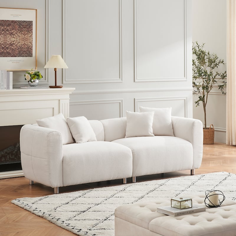 89" 3-Seater Sofa - Modern Living Room Couch with Solid Wood Frame, Metal Legs & 4 Pillows