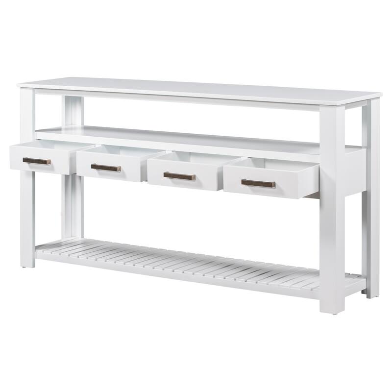 61.5'' Entryway Table with 4 Drawers, Console Table with 3-Tier Open Shelves and Metal Handles, Versatile Hallway Sofa Table