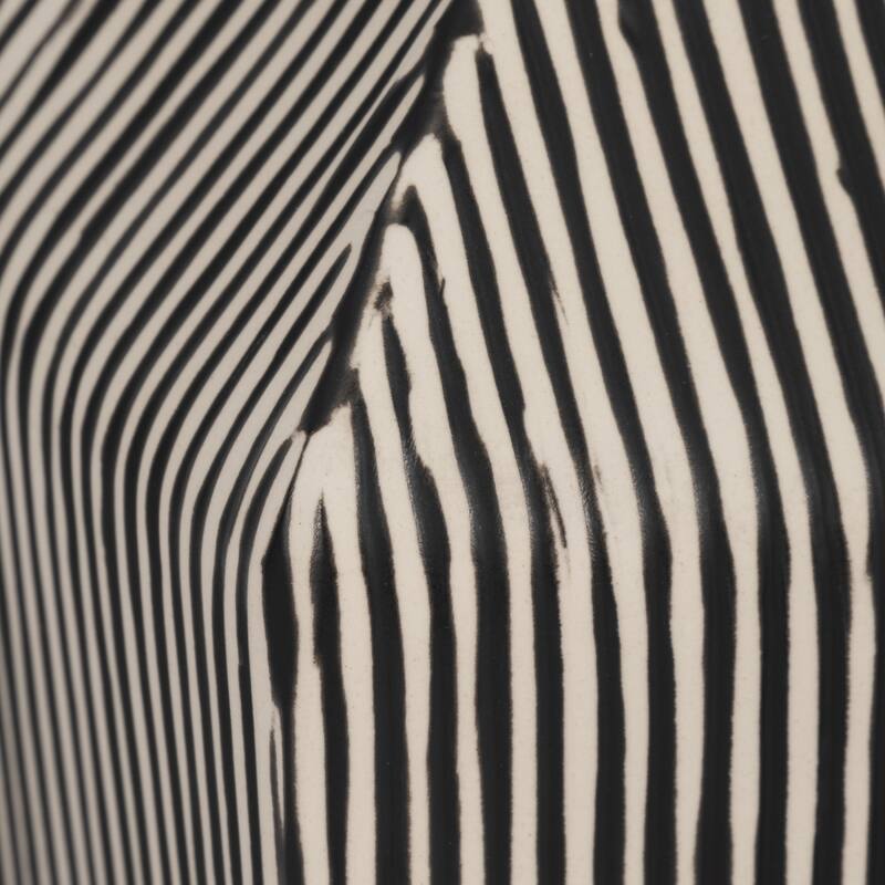 Sagebrook Home Lines Square Stoneware Vase in Black and White Finish, Unique Design