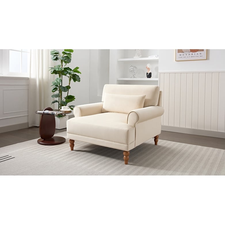 Beige 37.8" Velvet Accent Chair