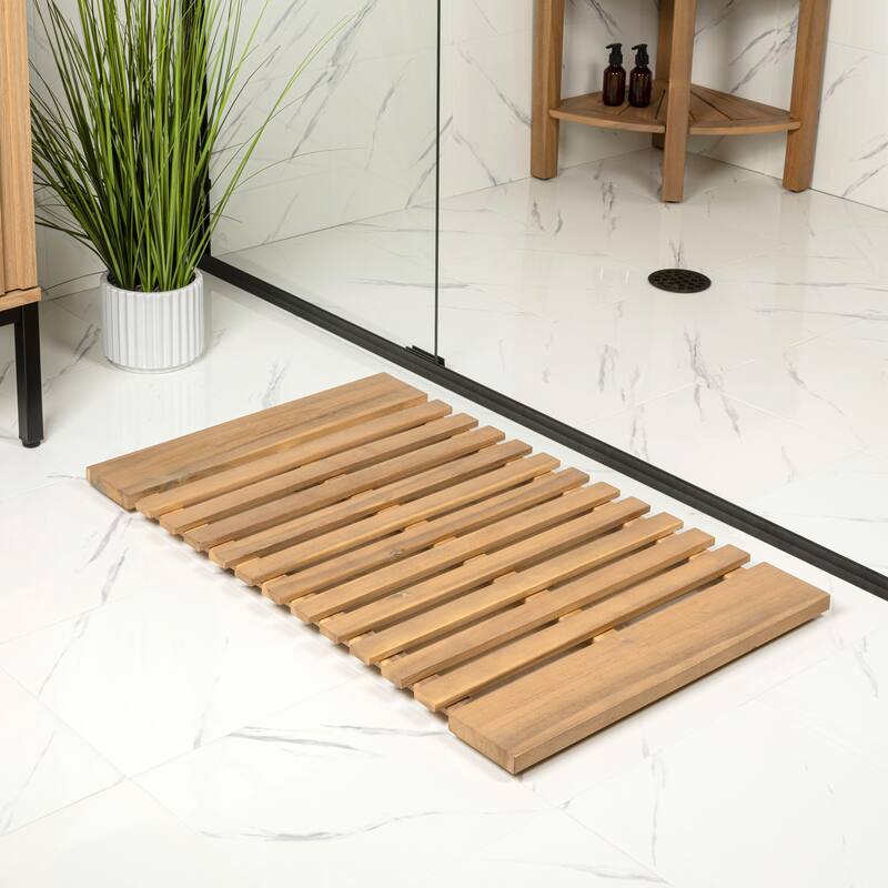Paige Acacia Wood Slat Natural Indoor/Outdoor Shower Mat - Light Teak - 20" X 32"