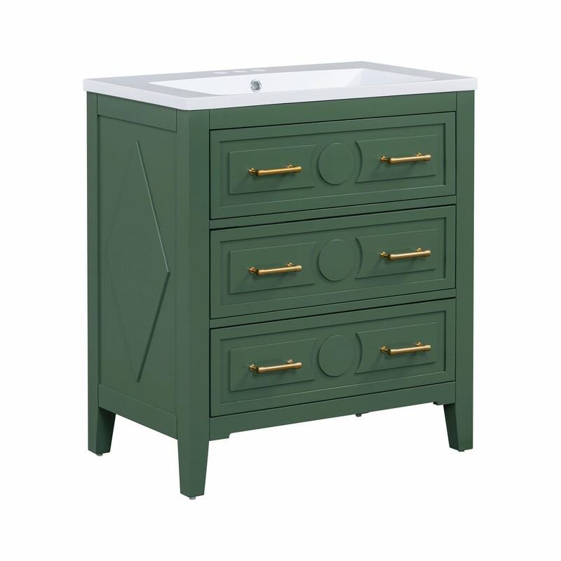 30'' Free Standing Bathroom Vanity Set with Ceramic Sink, 3 Drawers & Solid Wood Frame