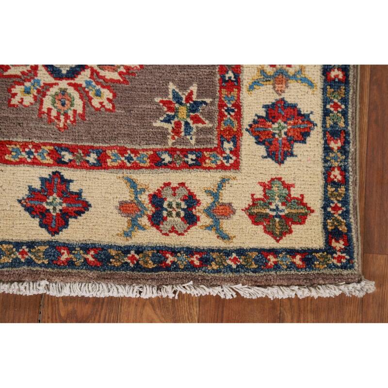 Hand Knotted Oriental 100% Wool Carpet Traditional Geometric Brown Kazak Area Rug - 2' 11'' X 2' 1''