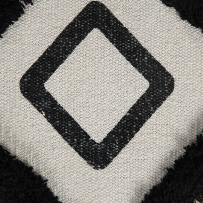 18" White and Black Double Diamond Square Pouf Ottoman