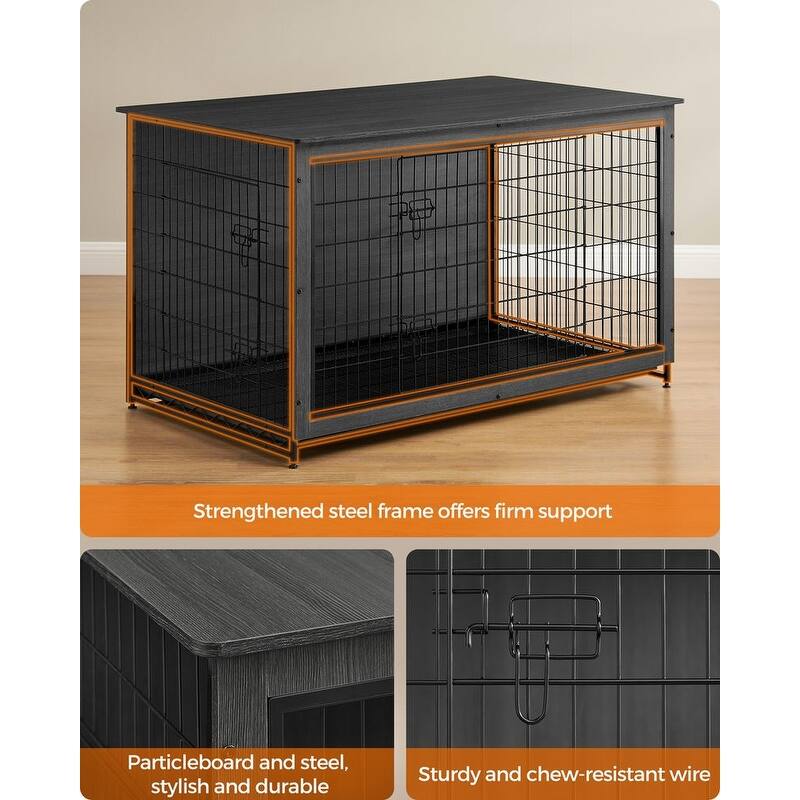 Wooden Dog Crate with Removable Tray, Indoor Pet Crate End Table
