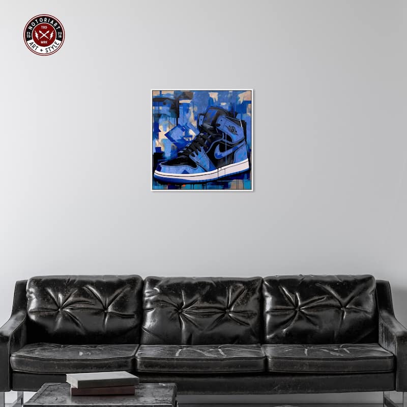 Notoriart Blue Brush Sneakers Framed Sneaker 1 Piece Canvas Wall Art