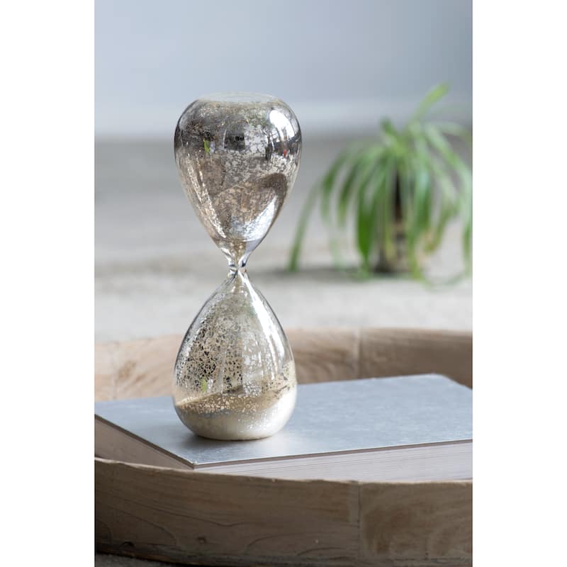 Set of 2, 10" Peleus 60-Minute Silvered Hourglass, Bisque Sand