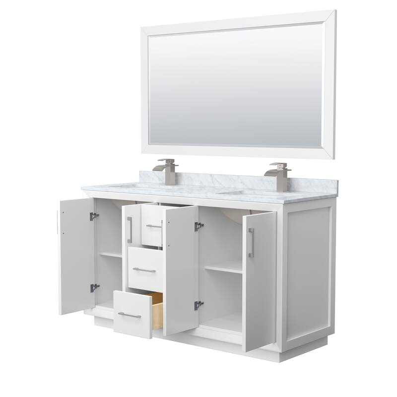 Strada 60-Inch Double Vanity Set, Carrara Marble Top, 58-Inch Mirror
