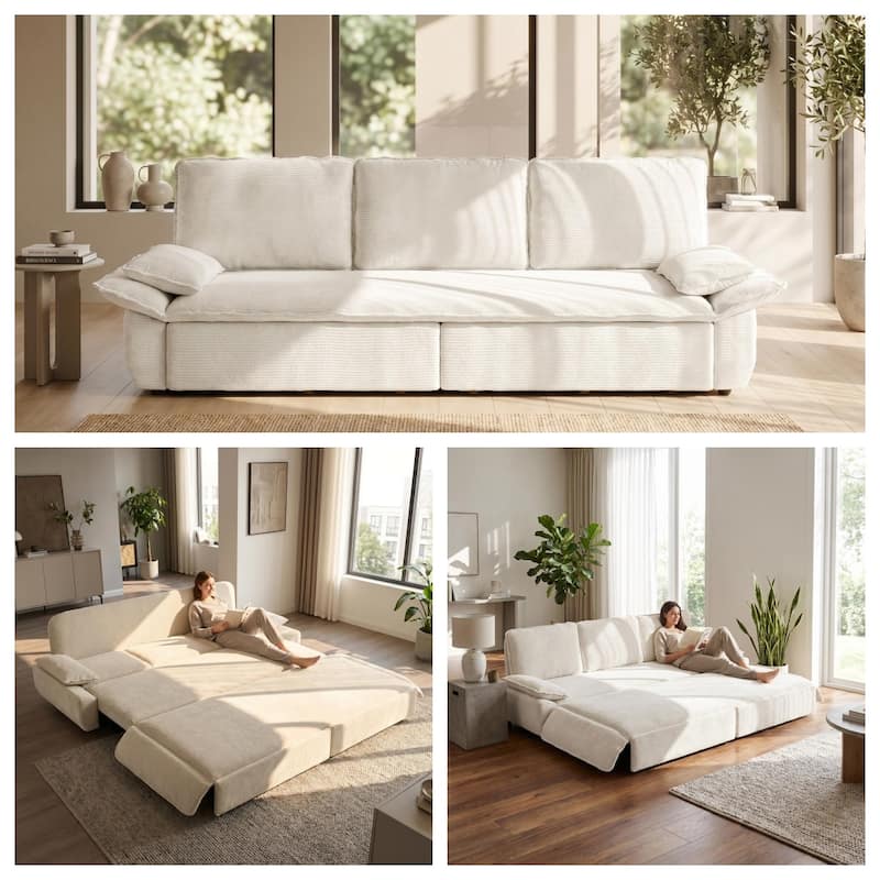 Homy Casa 73.2''/94.5" Queen/King Pull Out Sofa Bed, 3-in-1 Corduroy/Velvet Sleeper Couch
